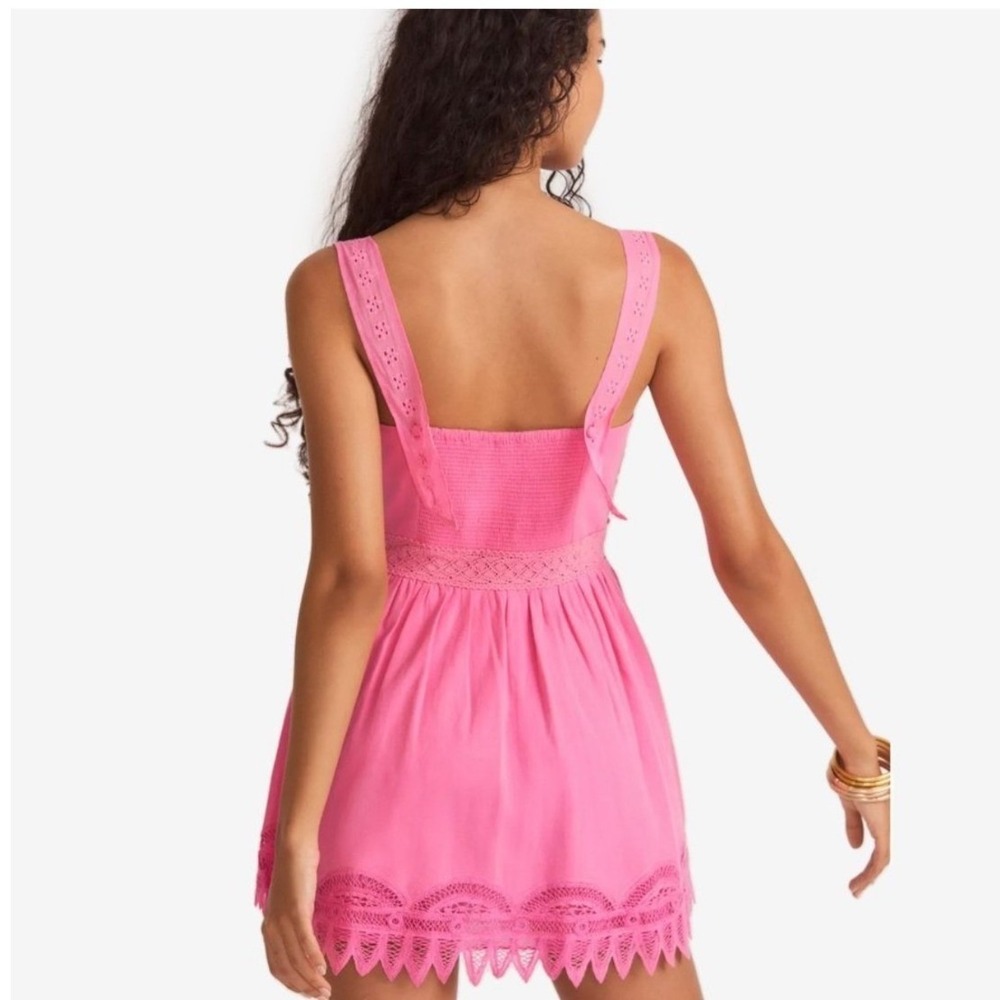 LoveShackFancy Tariah Pinafore Mini Dress Eyelet Detail Smocked Size 2 Pink - Picture 3 of 13